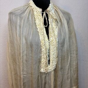 Ralph Lauren Womens Gold 100% Silk Sheer Blouse Mother of Pearl Shell Medium